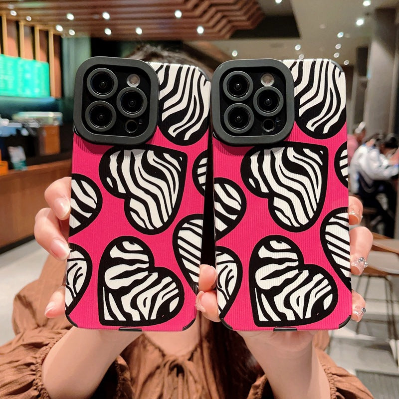 Accessories Sweet and cool zebra pattern love for iPhone14promax Apple 13 mobile phone case 12 new Internet celebrities 11 rose red