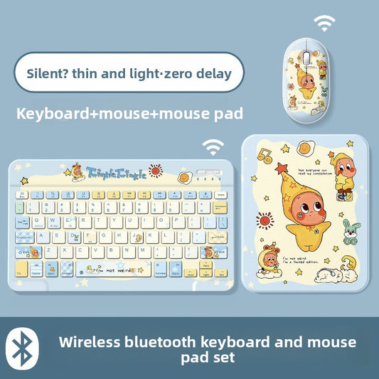 Bluetooth Keyboard Mouse Set For Apple Huawei Xiaomi Tablet PC External Notebook Wireless Silent Light 0 Delay Office Game iPad Charging Girls Cute Stars Tablet Accessories