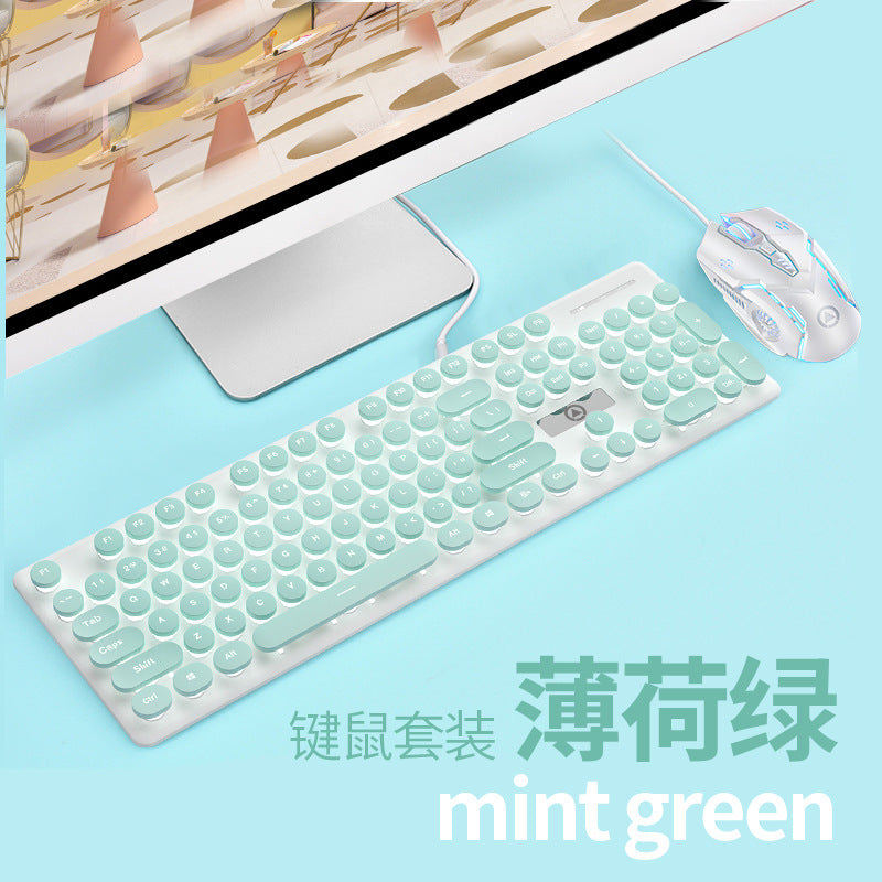 Silver carving V8 punk mechanical feel keyboard mouse set luminous game computer accessories