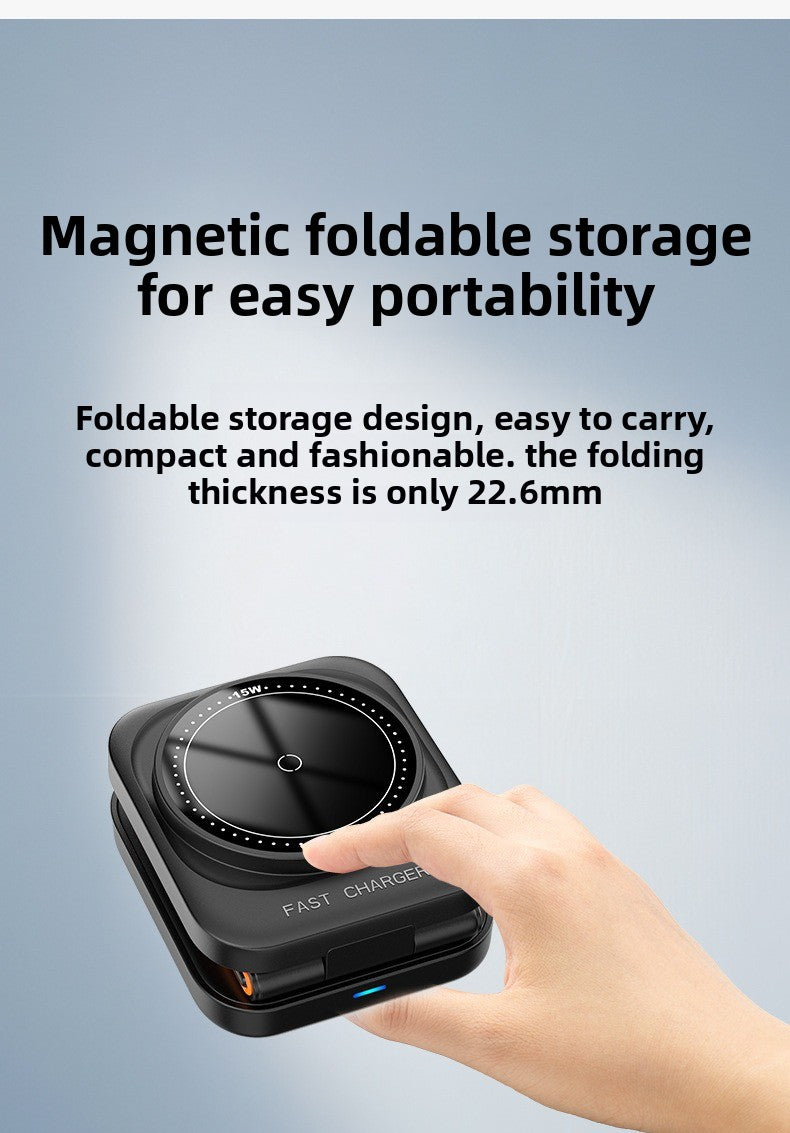 New multi-functional desktop vertical folding three-in-one wireless charging 15W magnetic mobile phone holder wireless charger