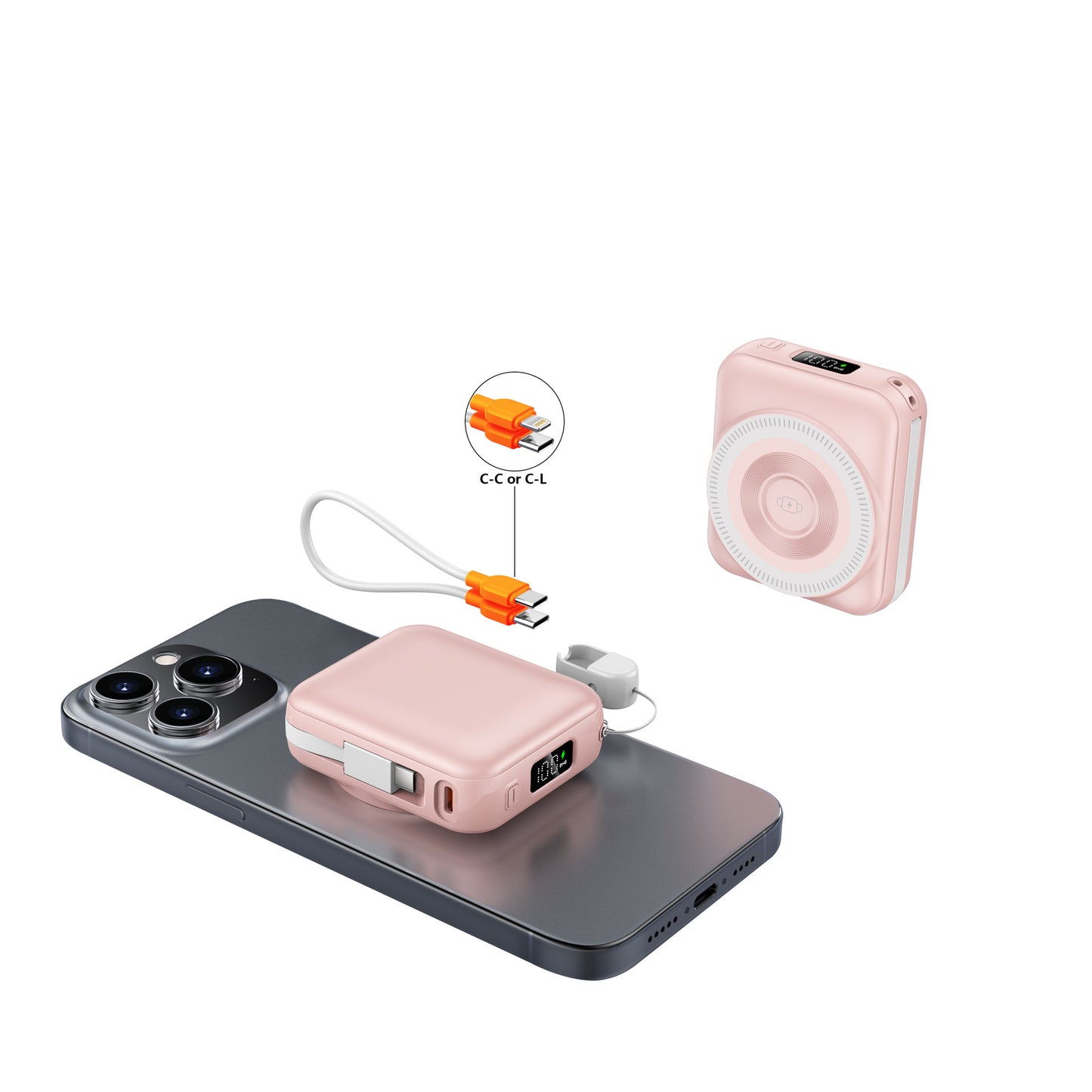 3-in-1 fast charging mobile power supply for mobile phones, earphones, watches, 10,000 mAh with cable, magnetic power bank.