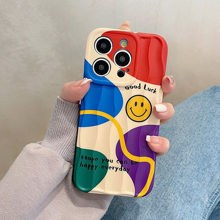 Accessories ins geometric letters smiley face for apple 15promax phone case iphone14pro premium 13 niche