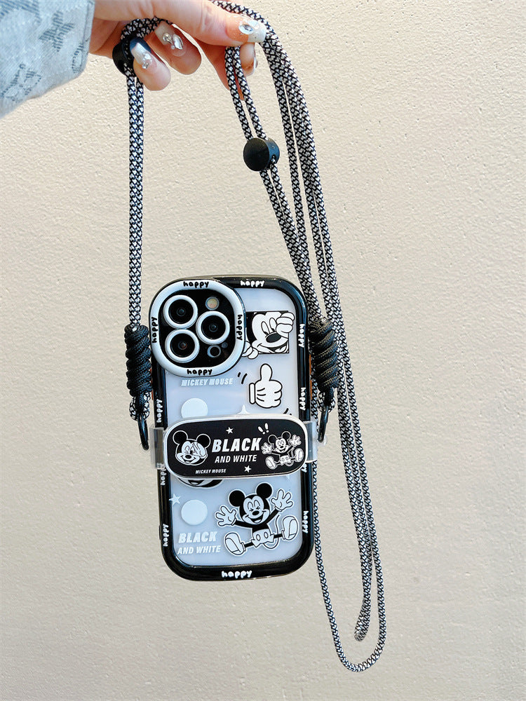 Accessories for Apple 15promax mobile phone case 14 cartoon trendy brand Mickey iphone13 new back clip crossbody lanyard