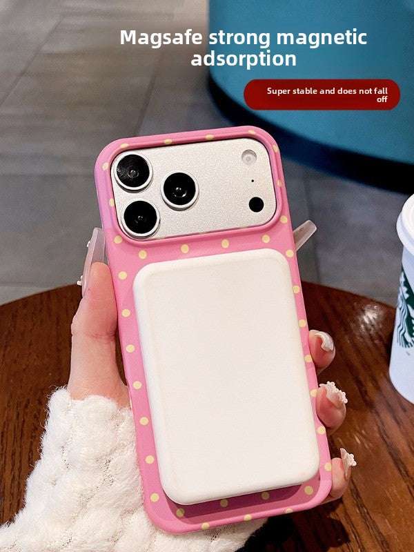 Solid color polka dot bracket for iPhone 17promax mobile phone case New iPhone16 gentle polka dot rotating bracket protective case 15 Korean anti-drop large hole women's shell Phone accessories