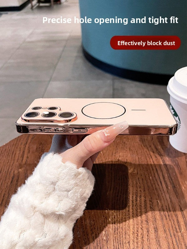 Laser Thin Ring for Samsung S26ultra Phone Case, New S25ultra Integrated Lens Film Full Coverage Protective Case, Samsung Electroplated Edge, Acrylic Back Panel Case, Phone Accessories