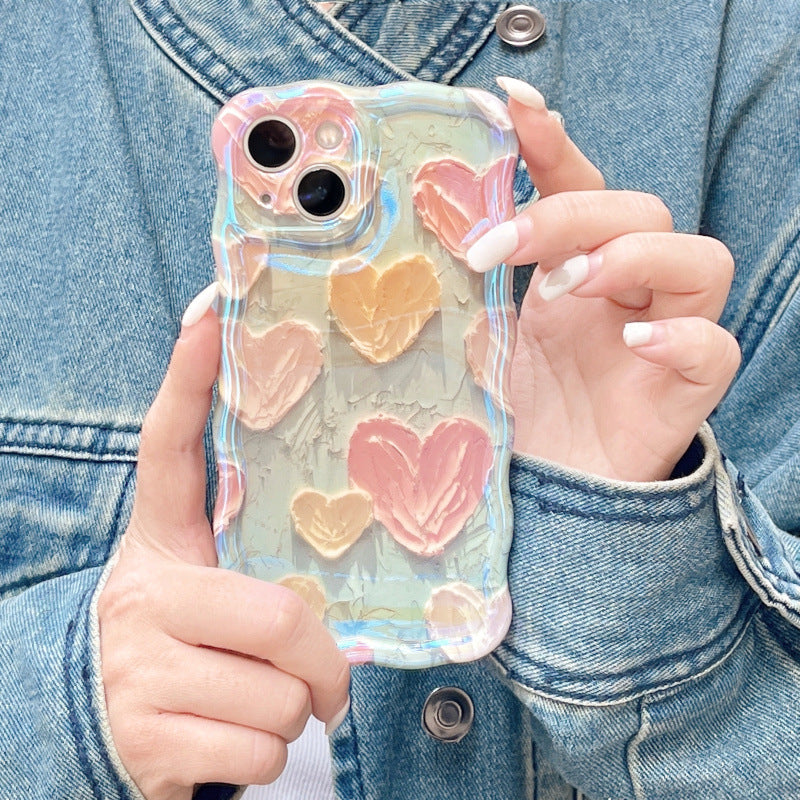 Accessories (Shipping fee not included) Premium oil painting love is suitable for 12 Apple 14promax mobile phone case, new iphone13 silicone soft case 13