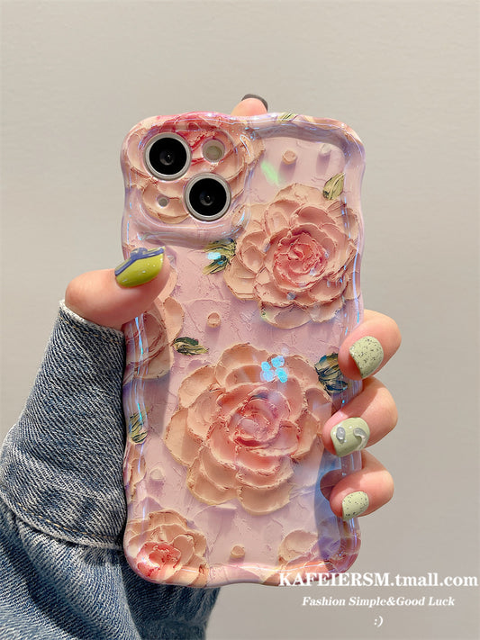 Accessories for iphone13 mobile phone case Apple 12 Blu-ray art oil painting flowers 14 new female 13pro