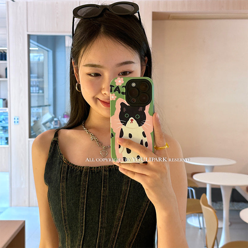 Accessories ins cute oil painting funny cat application Apple 14ProMax mobile phone case all-inclusive Filin 13Pro anti-drop case