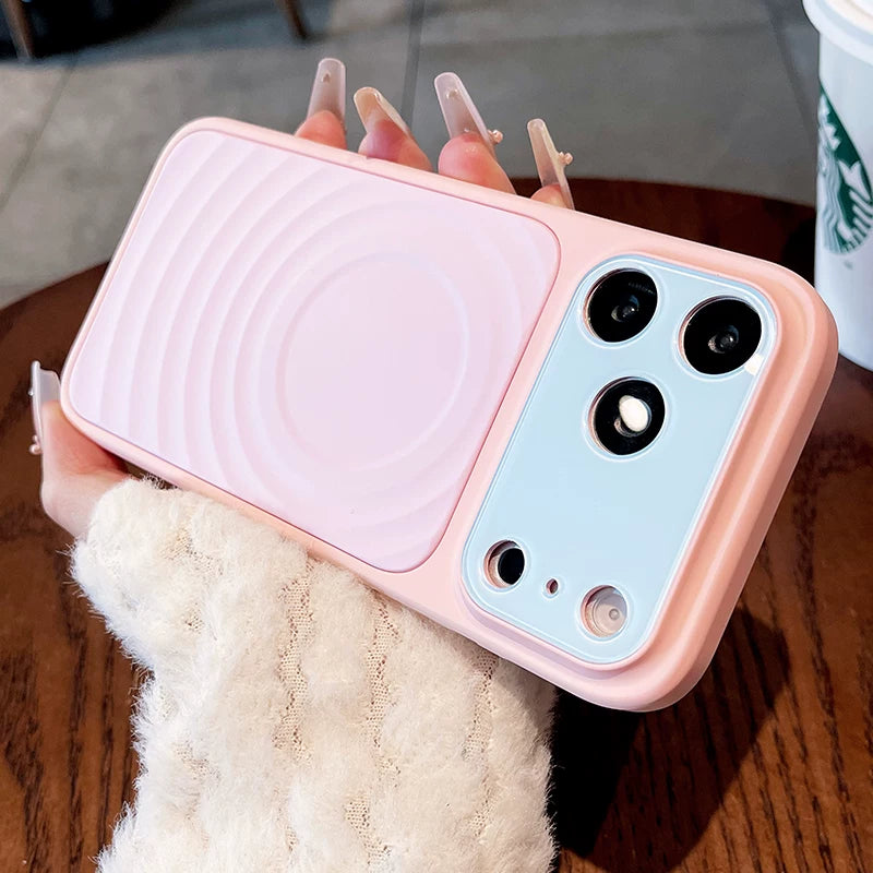 Contrast color ripple magnetic For iPhone 18promax mobile phone case New iPhone17 Macaron Contrast color ripple magnetic case 16pro Built-in magnetic suction women's case Phone Accessories
