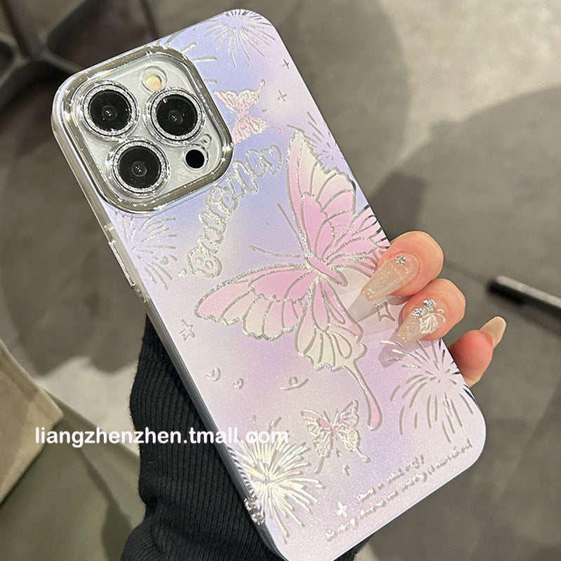 Accessories Purple smudge fireworks butterfly for Apple 15promax mobile phone case iphone14 women's 15pro new