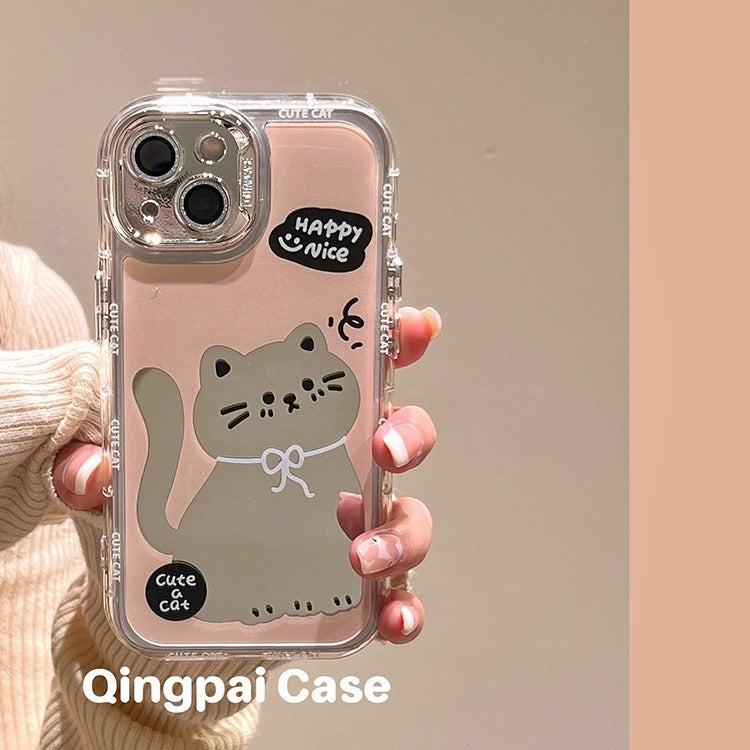 Accessories Japanese and Korean ins wind mirror cartoon cat suitable for Apple 15promax mobile phone case iphone13 new 14pro