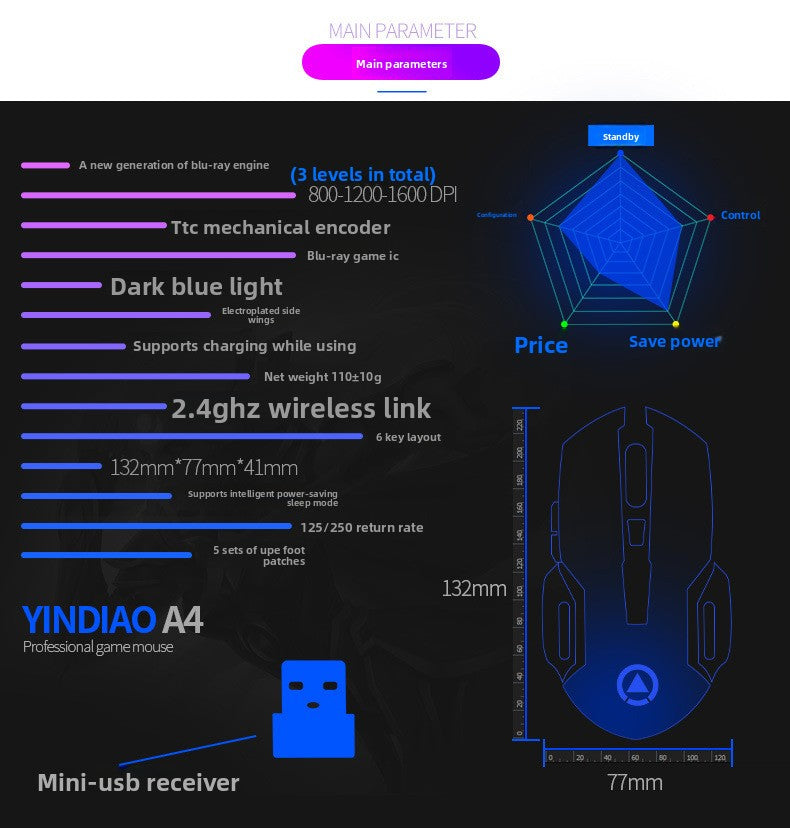 Silver Condor A4 rechargeable wireless mouse mute computer home office e-sports game