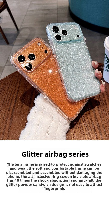 Glitter star airbag for iPhone 17promax mobile phone case new iPhone16 light luxury glitter transparent fine hole all-inclusive 15pro women's fresh flash case Phone accessories