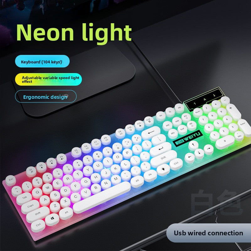 Retro punk USB wired mechanical feel keyboard mouse set office game e-sports special