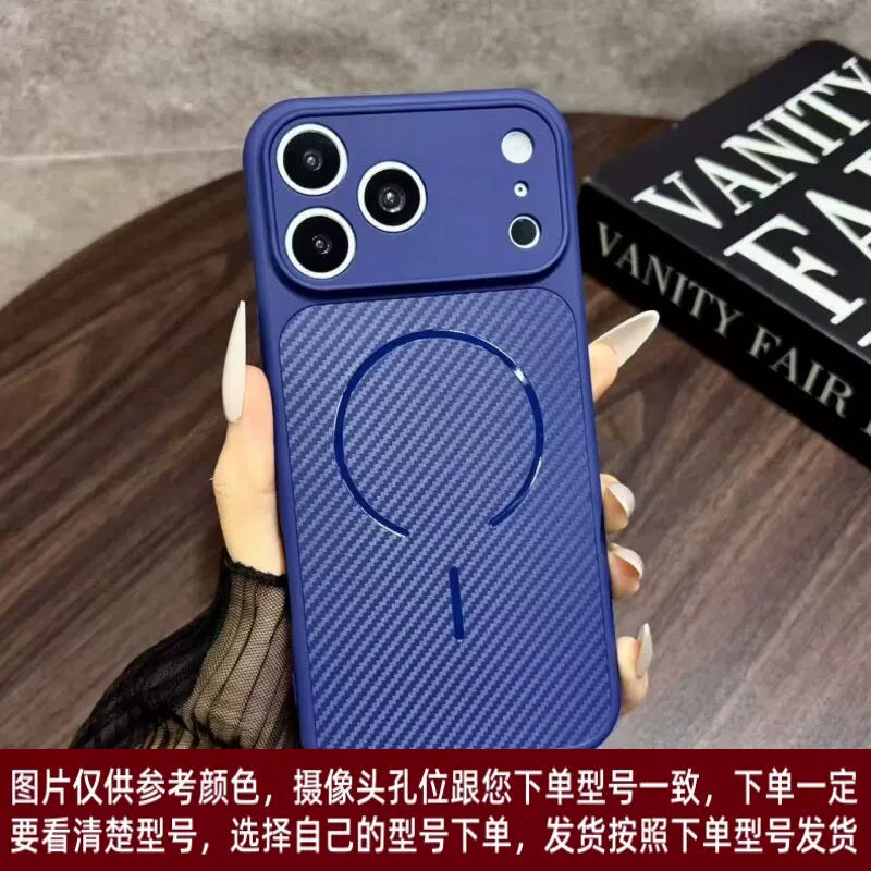 Ultra-thin carbon fiber pattern magnetic attraction for iPhone 18promax mobile phone case fine hole large window iPhone17pro fine hole all-inclusive TPU soft case 16plus anti-fingerprint 15/14/13 advanced sense Phone accessories