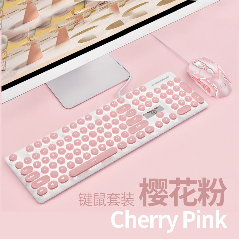 Silver carving V8 punk mechanical feel keyboard mouse set luminous game computer accessories
