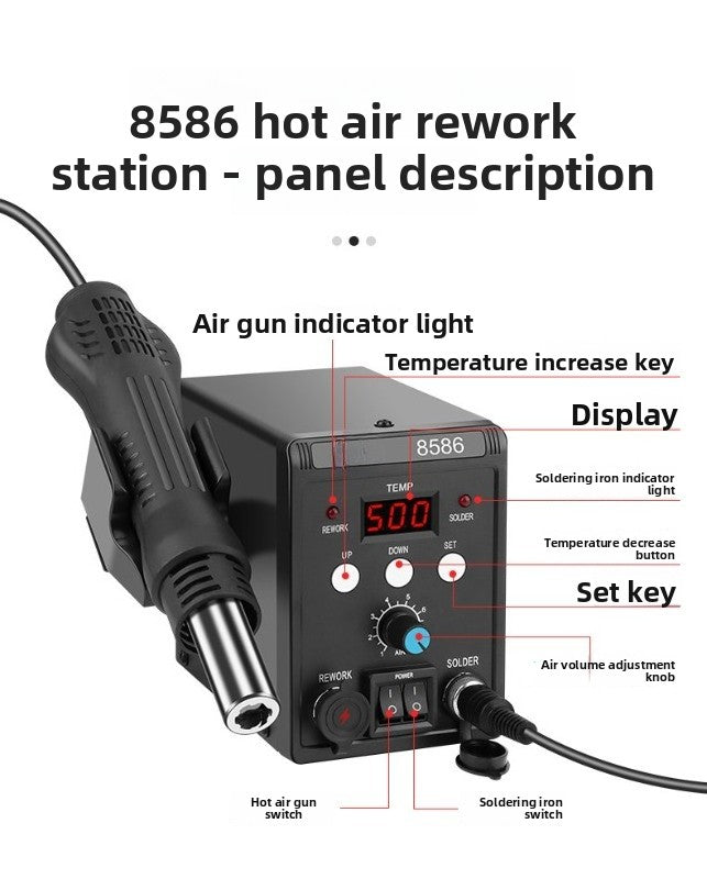 Welding table electric soldering iron hot air gun 2-in-1 mobile phone repair dismantling welding gun small high temperature solder 8586d phone laptop repair tools