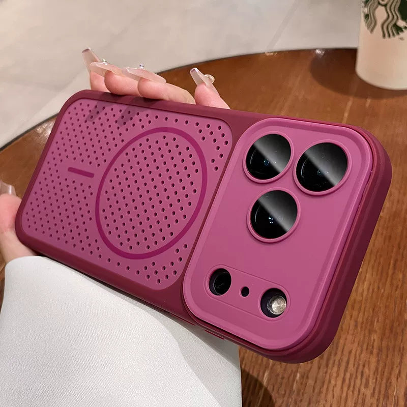 Mesh heat dissipation magnetic suction for iPhone 17promax mobile phone case new color scheme cherry red iPhone16 seconds bigger window breathable magnetic suction 15pro all-inclusive anti-drop case Phone accessories