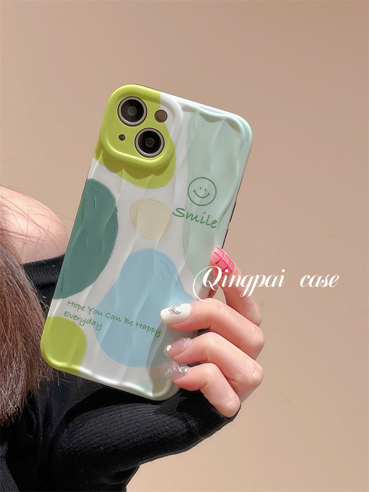 Accessories for iphone14pro mobile phone case green graffiti smiley face Apple 13 new 14promax women 12