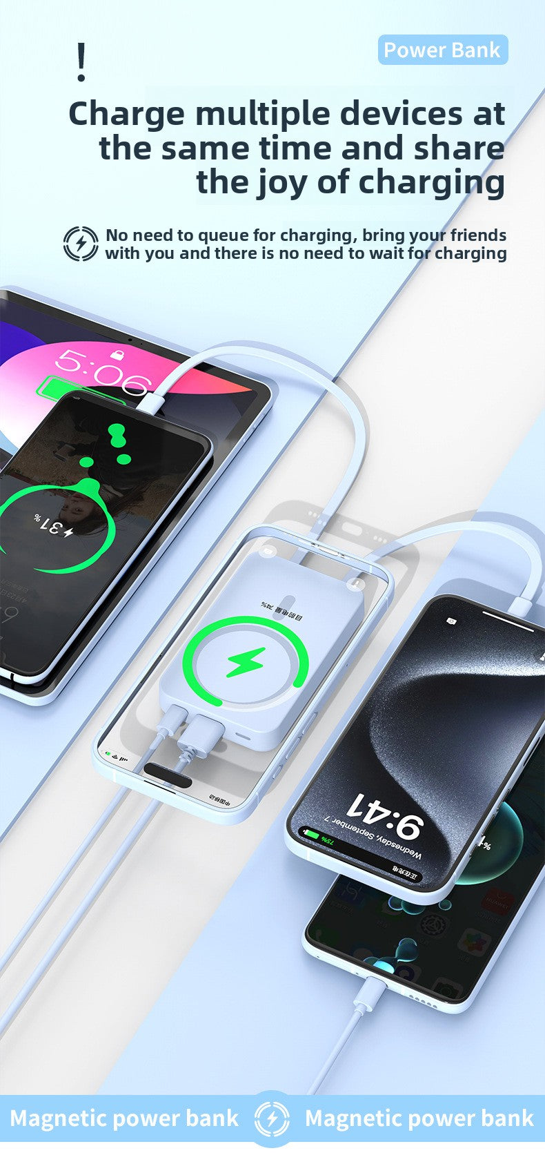 Magsafe magnetic power bank 22.5W fast charging mini with cable mobile power supply