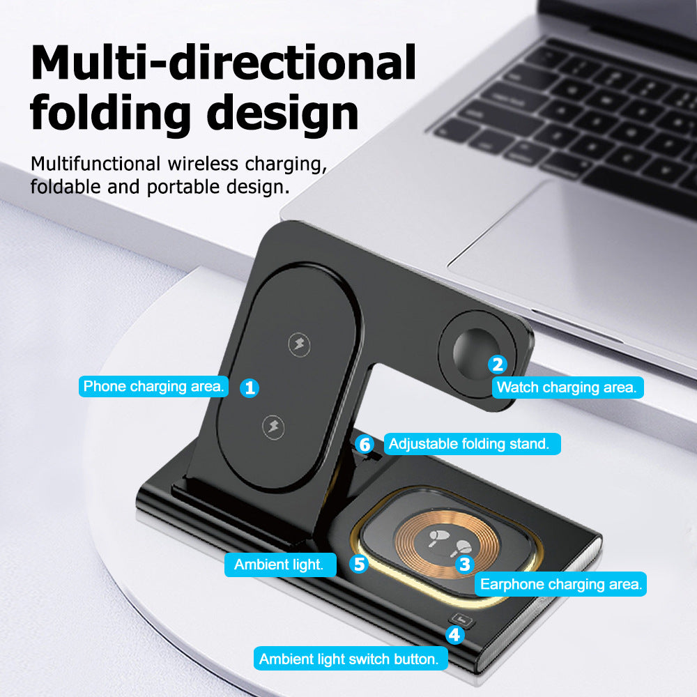apple samsung 3-in-1 wireless charger supports fast charging multi-function
