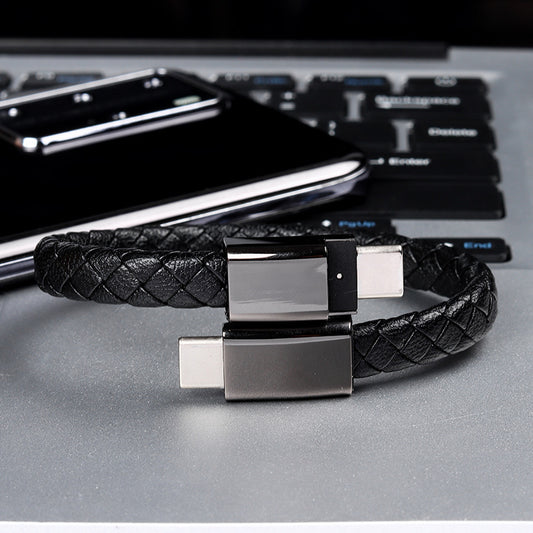 USB cable bracelet data cable, leather braided creative data cable bracelet USB data cable bracelet