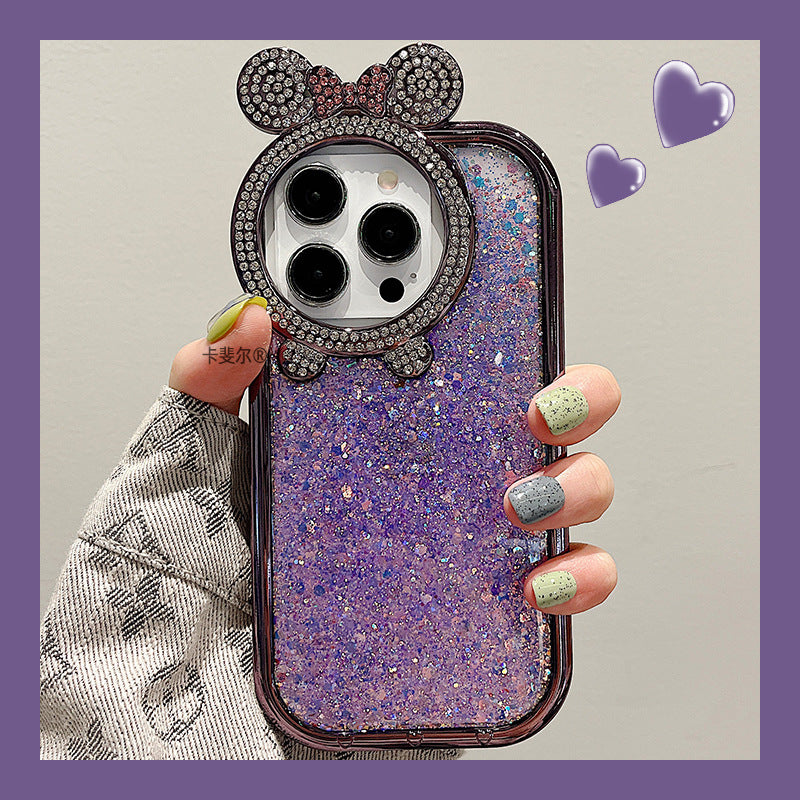 Accessories for high-end light luxury diamond-encrusted Minnie lens Epoxy glitter iphone15pro max mobile phone case Apple