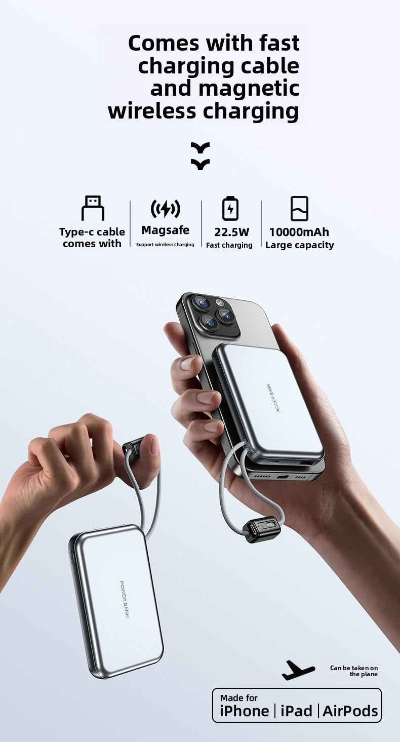 KC magnetic power bank 10000 mAh with its own cable ultra-thin watch earphones wireless fast charging power bank
