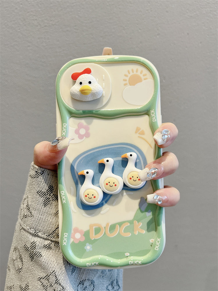 Accessories for Apple 15promax mobile phone case 13 three-dimensional cartoon duck sliding window iphone15 new 15pro