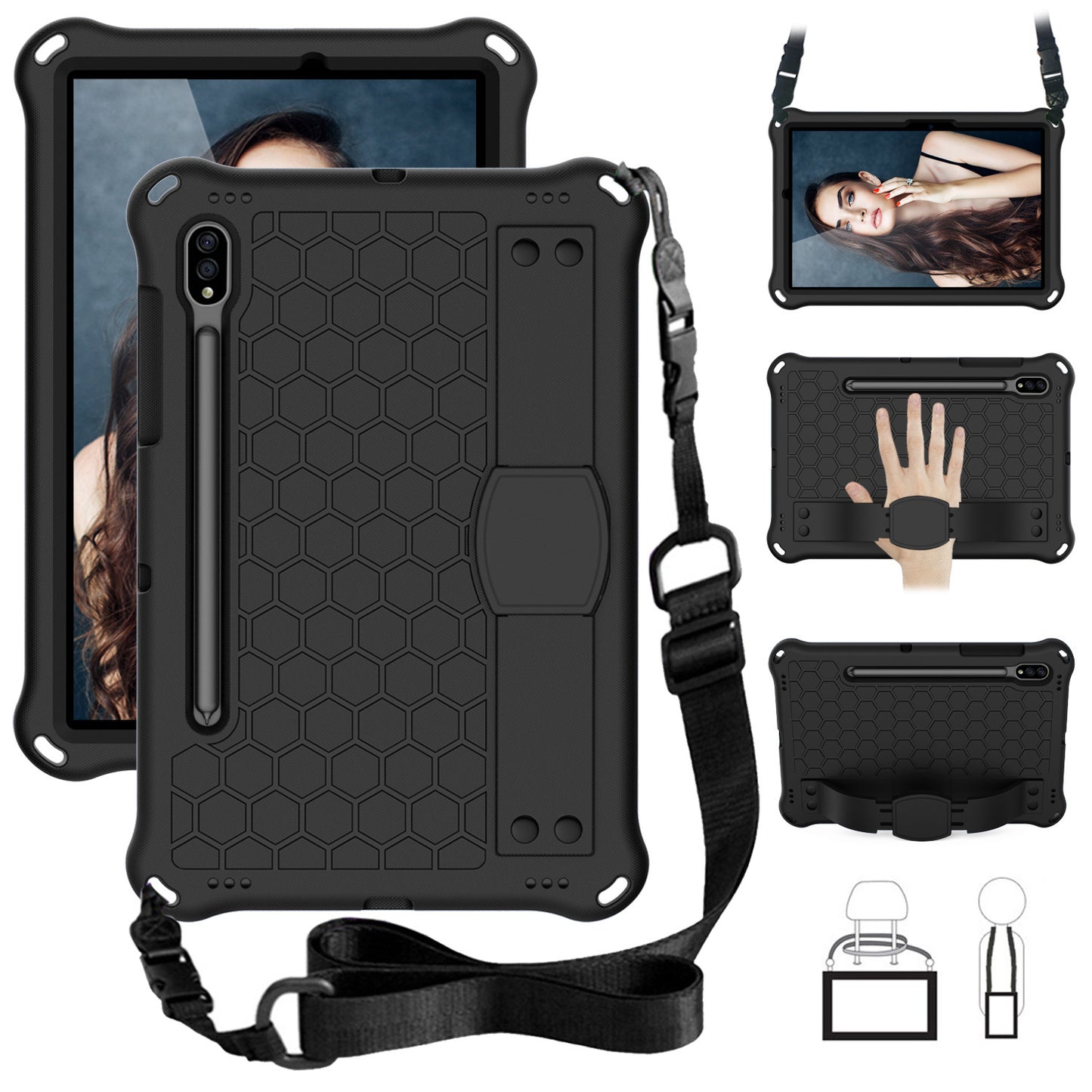 Suitable for Samsung Tablet S9 Tablet Case Children's Anti-drop S8 Protective Case Suction Pen All-inclusive S7 Hand Support Bracket Shoulder Strap Protective Accessories