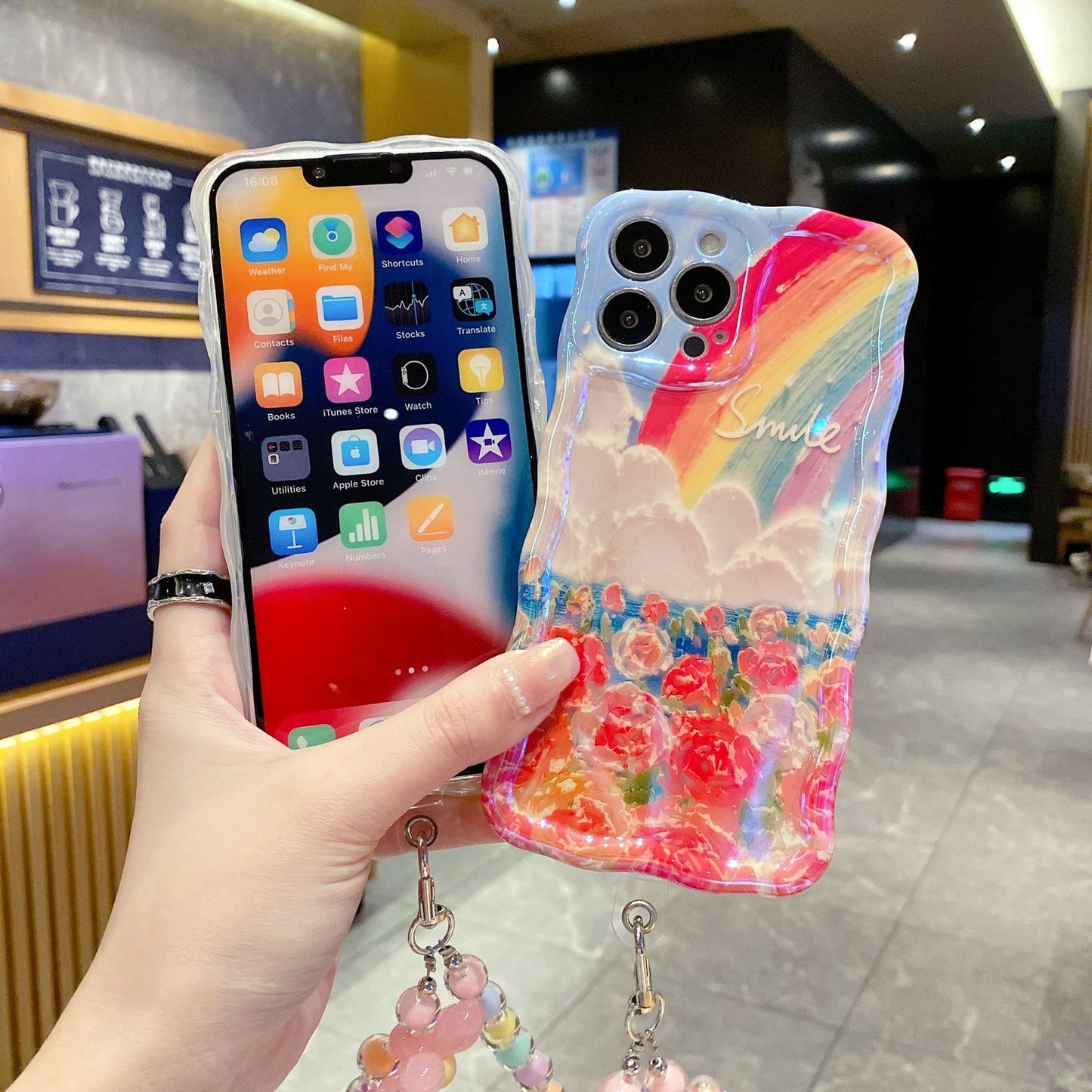 Accessories for iphone14promax new oil painting rainbow flower 13promax mobile phone case 12 silicone soft case 11