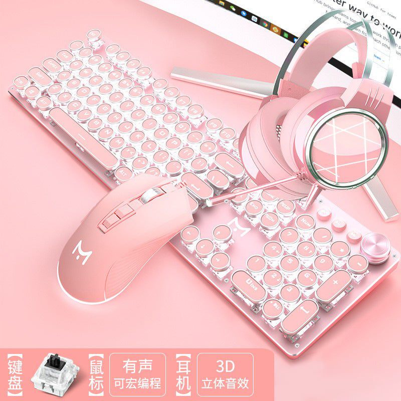 Accessories 912 Pink Mechanical Keyboard Mouse Set Wired Gaming Keys and Mice, Blue and Black Axis Keyboard