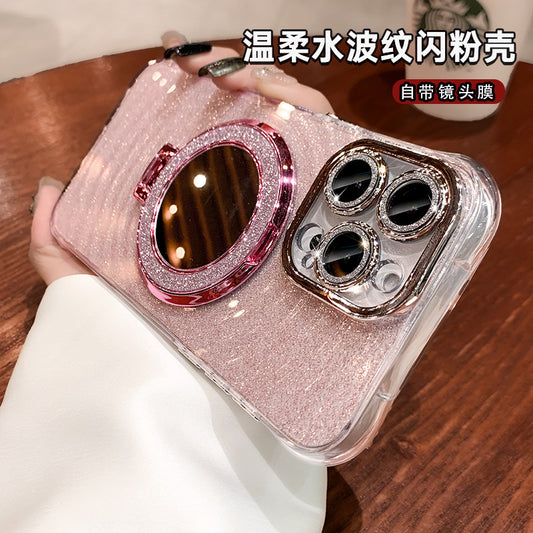 Accessories glitter Apple 15promax mobile phone case new iPhone14 four corners anti-drop 13 mirror magnetic suction bracket 12 women