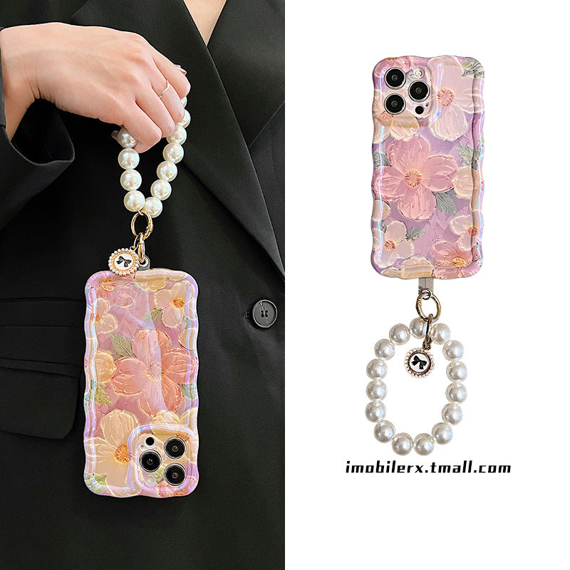 Accessories for iphone14promax mobile phone case Apple 13 Hyunya wind blue light oil painting flower 12 premium sense 11