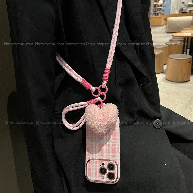 Accessories large window pink plush plush love for apple 15promax mobile phone case iphone14pro autumn and winter