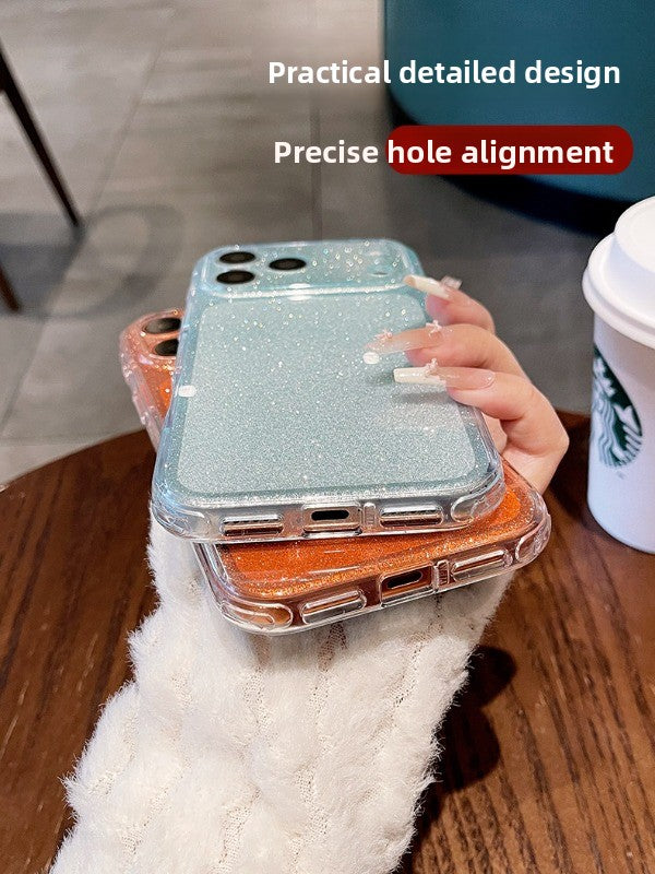 Glitter star airbag for iPhone 17promax mobile phone case new iPhone16 light luxury glitter transparent fine hole all-inclusive 15pro women's fresh flash case Phone accessories