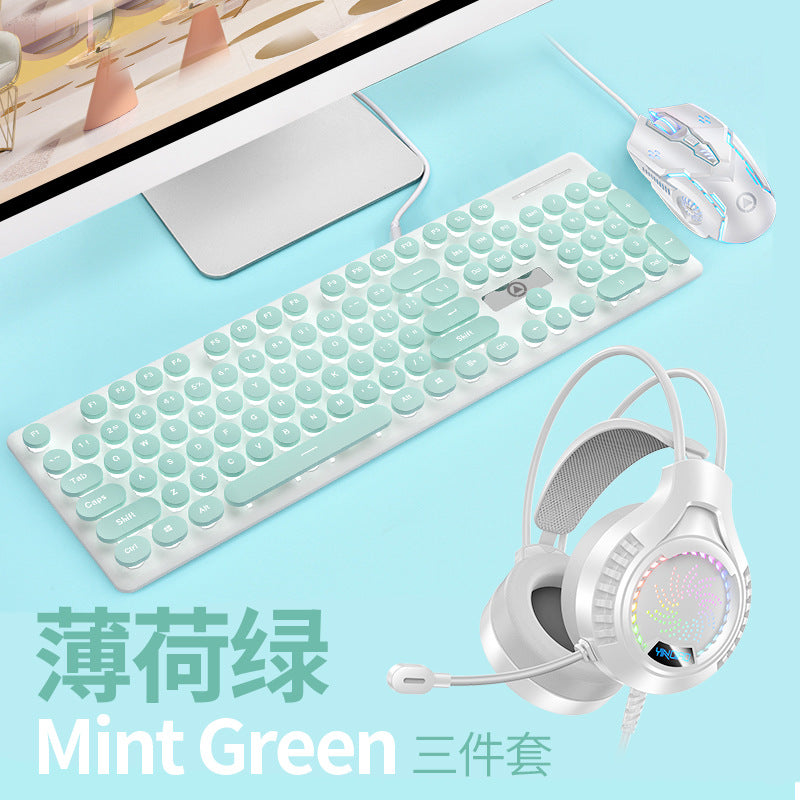 Silver carving V8 punk mechanical feel keyboard mouse set luminous game computer accessories