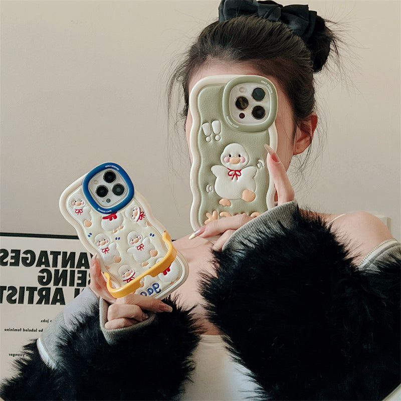 Accessories Cute cartoon leather duck for iphone14Promax iPhone 13 case 11 bracket 12 couple xr