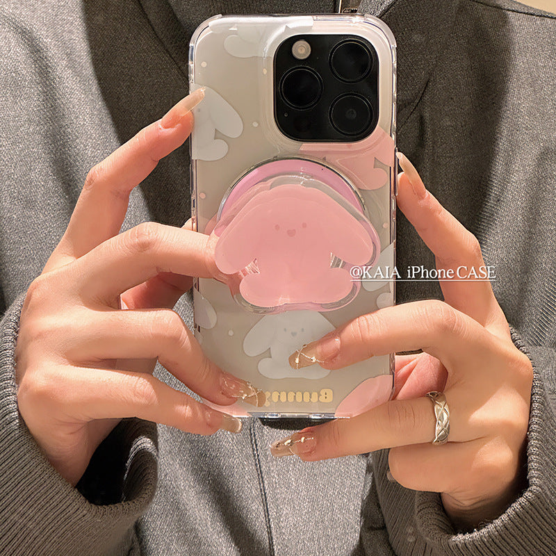 Accessories cute pink rabbit magnetic suction bracket for apple 15promax mobile phone case iphone14 new 12 double layer 13