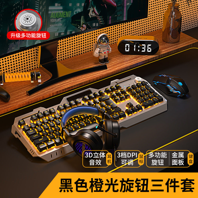 (Shipping fee not included) Cross-border mechanical tea shaft feel keyboard mouse earphone set laptop wired keyboard mouse e-sports game