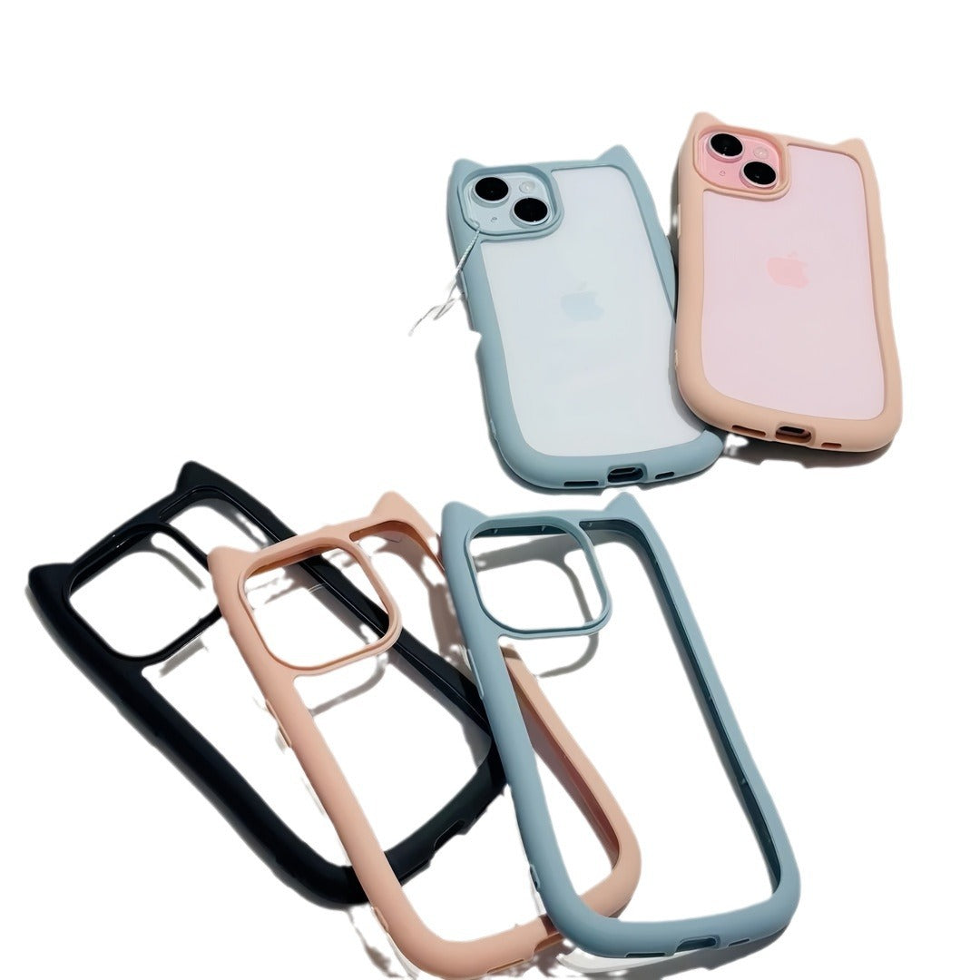 Accessories Niche three-dimensional cat ear transparent Apple 15promax mobile phone case iPhone14 new 13 girlfriends 12 sets 11