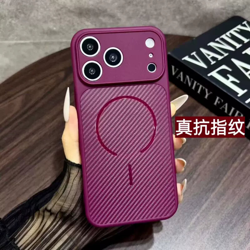 Ultra-thin carbon fiber pattern magnetic attraction for iPhone 18promax mobile phone case fine hole large window iPhone17pro fine hole all-inclusive TPU soft case 16plus anti-fingerprint 15/14/13 advanced sense Phone accessories