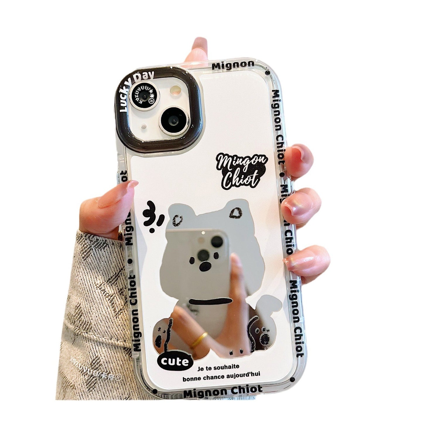 Accessories for iPhone 15 mobile phone case iphone14promax sitting dog lanyard mirror 13 fun cartoon 12p