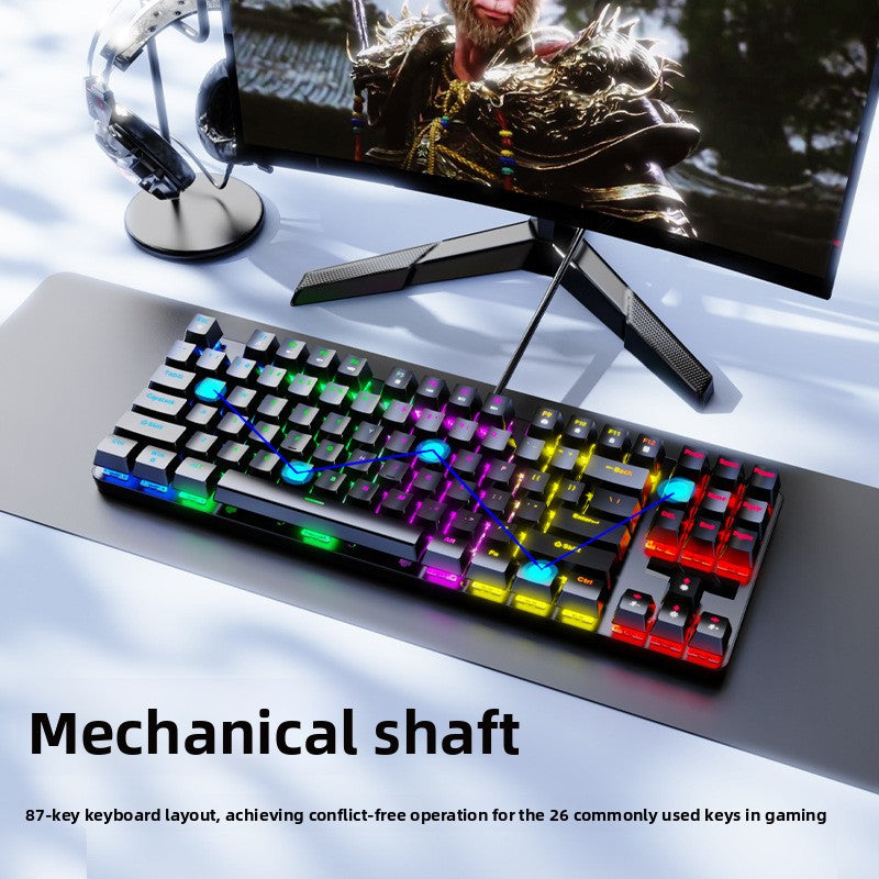 Wired mechanical keyboard 87 keys luminous blue axis gaming laptop accessories