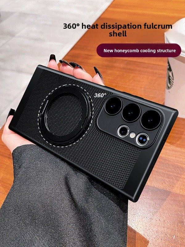 For Samsung s25ultra mobile phone case s24 + new 360 magnetic bracket s23 ultra-thin s22 protective case por anti-drop note all-inclusive heat dissipation black MagSafe men's and women's summer hard case Phone accessories