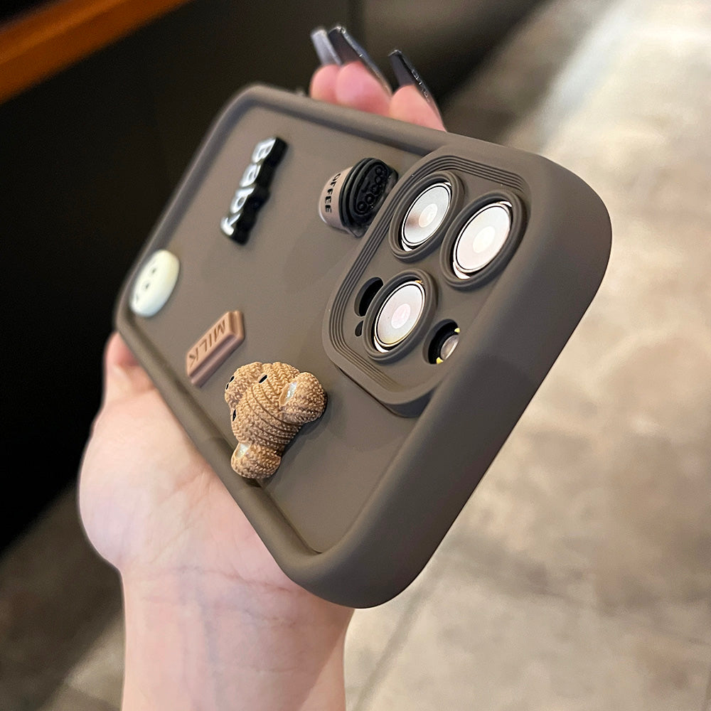 Accessories creative cute three-dimensional coffee bear for iphone15 mobile phone case Apple 14promax silicone new 13