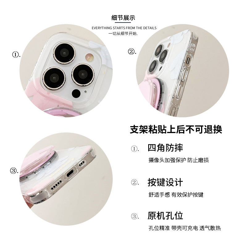 Accessories cute pink rabbit magnetic suction bracket for apple 15promax mobile phone case iphone14 new 12 double layer 13