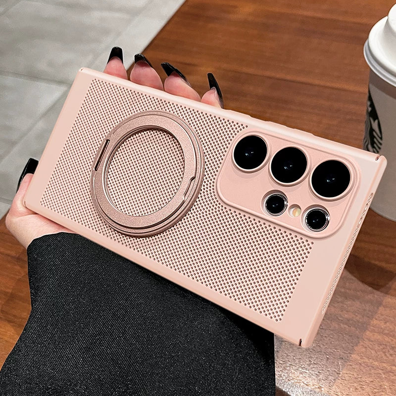 For Samsung s25ultra mobile phone case s24 + new 360 magnetic bracket s23 ultra-thin s22 protective case por anti-drop note all-inclusive heat dissipation black MagSafe men's and women's summer hard case Phone accessories