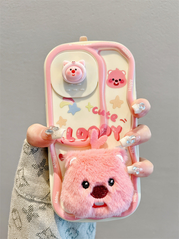 Accessories for Apple 15promax mobile phone case 13 plush little beaver sliding window 14 new iphone15pro full