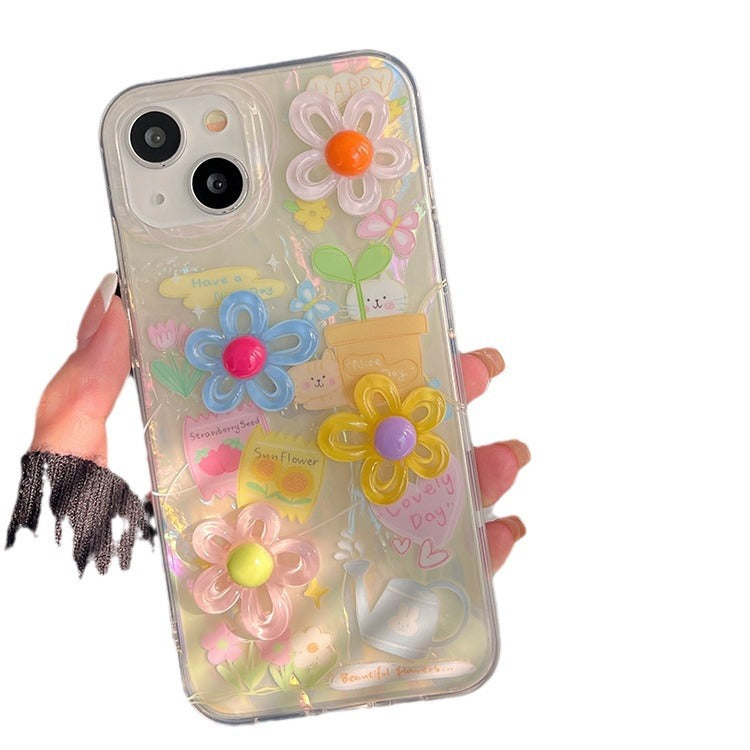 Accessories ins summer color three-dimensional flowers for Apple 15promax mobile phone case iphone13 new 14pro women